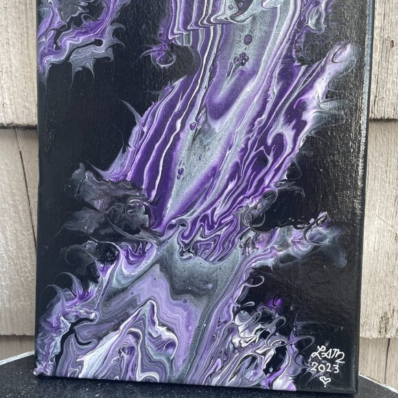 Abstract Purple Dragon Swirl Acrylic Pour Canvas Painting Signed LAM 2023 - Picture 3 of 6